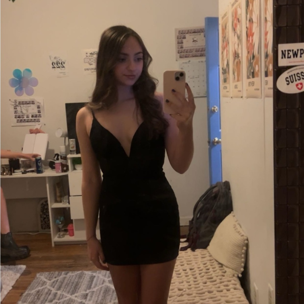 Windsor Black Bodycon Mini Dress with Plunge Neckline